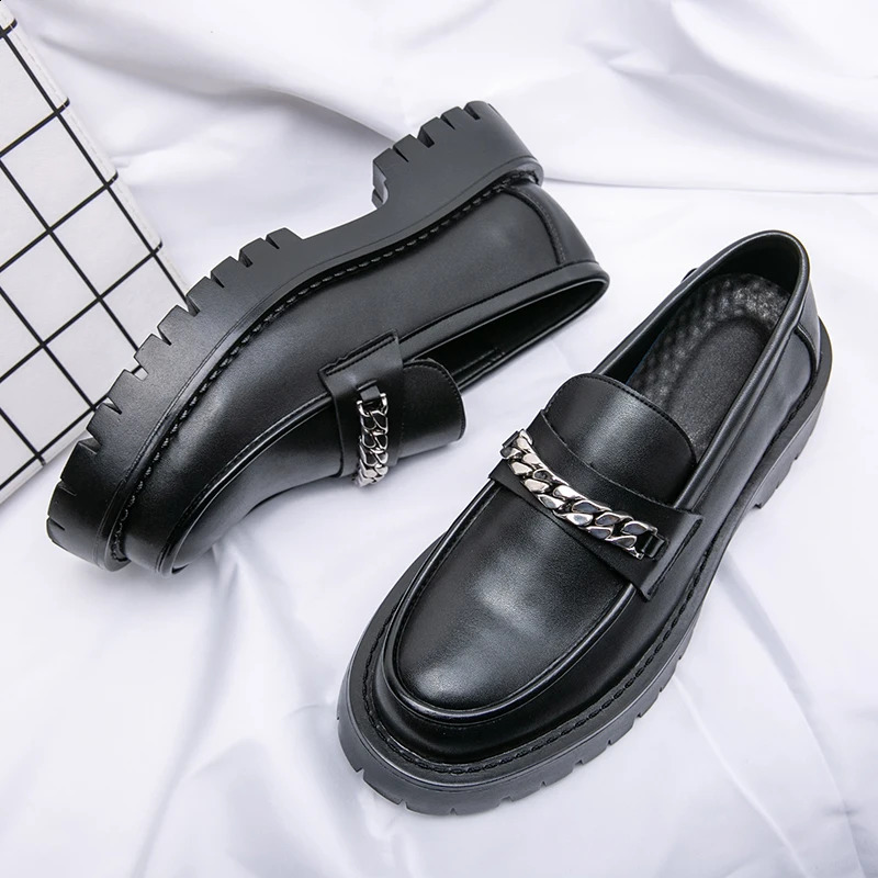 Platform Shoes Loafers Shoes Men Thicksoled Wedding Shoes Black Formal Business Shoes Slipon Leather Increase Casual Shoes 250916
