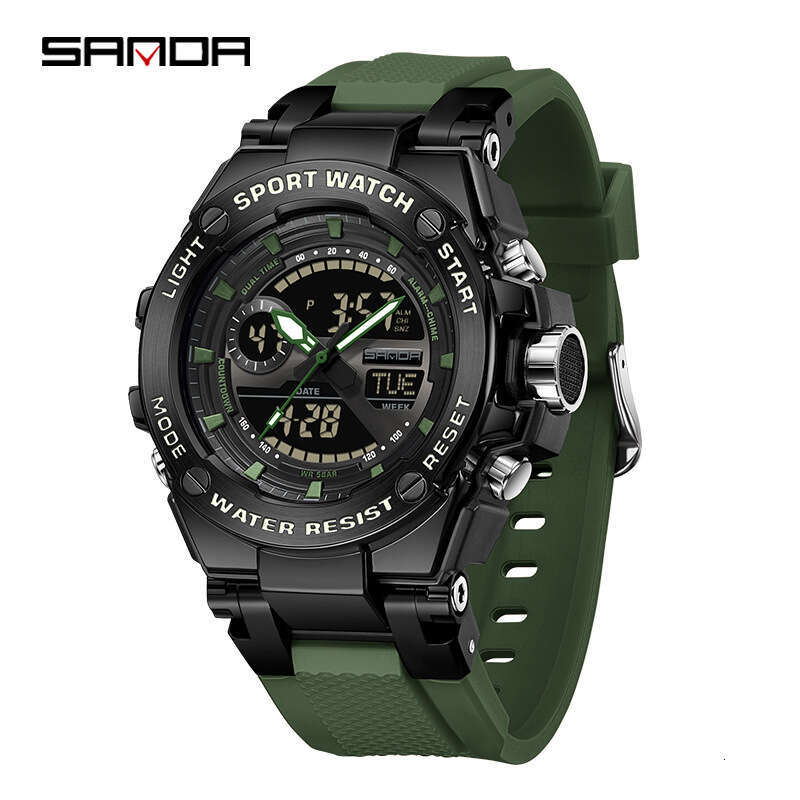 DHgargets Sanda Live Electronic Outdoor Multi-Function Luminous Student Sports Watch Trendy Dual Display Business Wristwatch