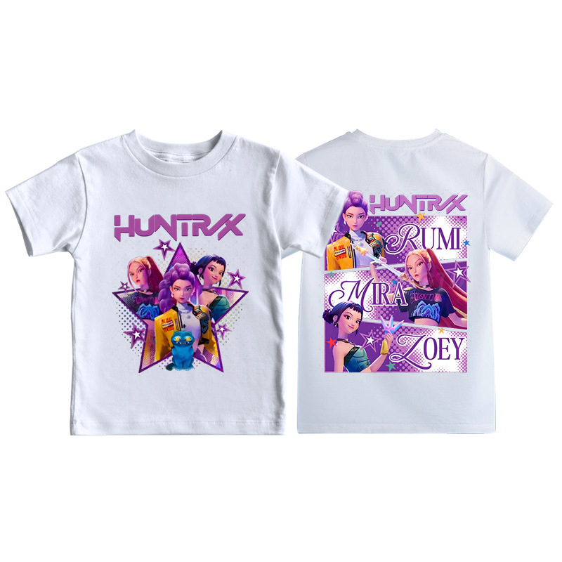 Kpop Demon Hunters double-sided Print Graphic Tshirt Saja boys Clothes 2025 Movie T Shirt Girls Boys Short Sleeve Tops Comfortable T-shir