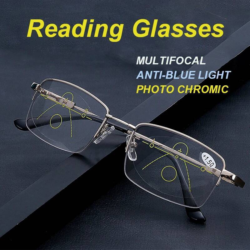 Progressive Multifocus Reading Glasses Blue Light Blocking Titanium Anti-fatigue Full frame Multifocal Readers Eyeglasses 1.0to4 ddmythur