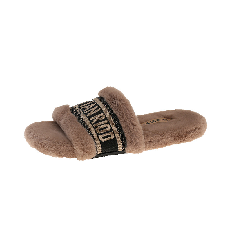 hot Free Shipping Designer slippers for womens flat slippers wihte black grey khaki New velvet warm flat embroidered cotton mop