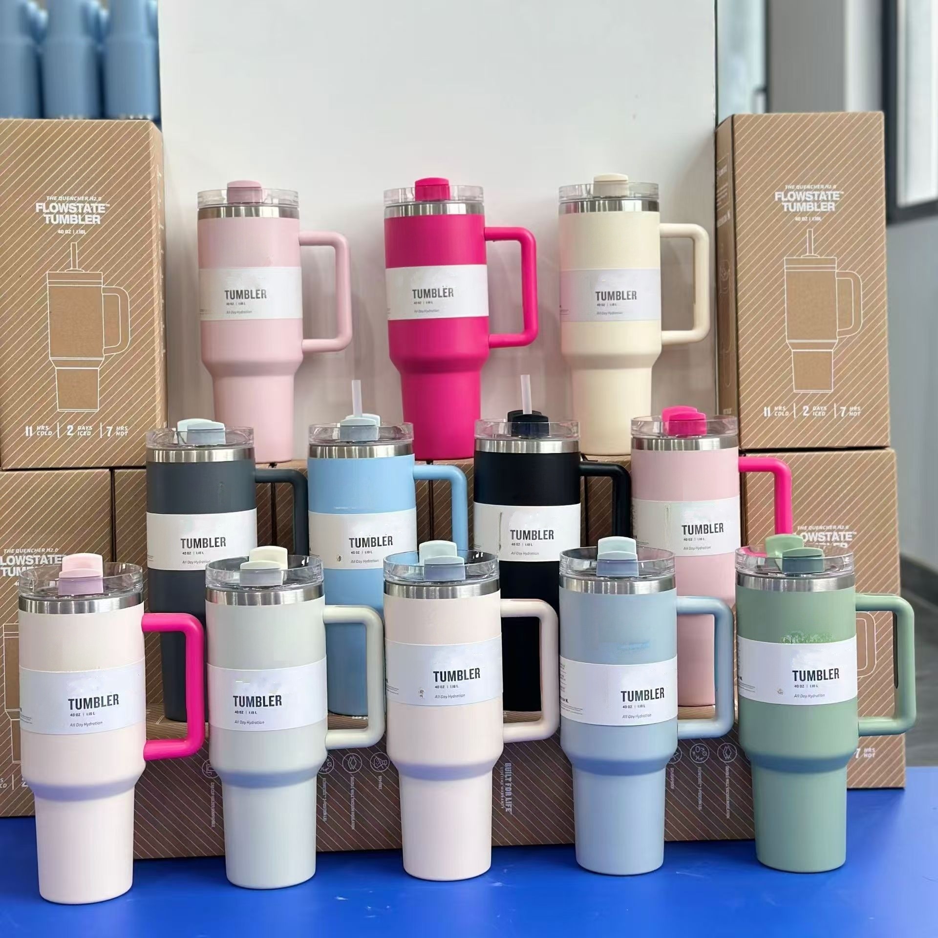 Designer Water Bottle 40oz Mugs tumblers Stainless Luxury Cup cups lid and straw water bottle Car cup stainless steel coffee cup straw large-capacity mug US STOCK