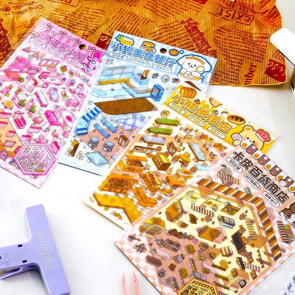 3D PET Sticker Landscaping Cute Cartoon Pocket Scene DIY Cabin Stickers Stacking Hand Account Gift for Kid Child C250918