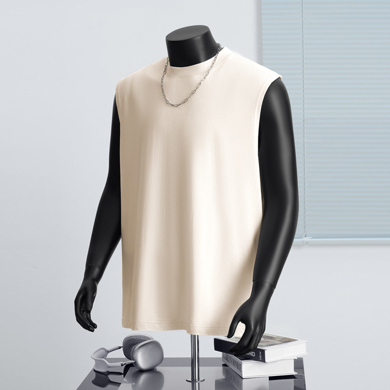 Trendy Brand Men's Vintage Washed Cotton Tank Top: Oversized, High-Street Style, Solid Color, Retro Loose Sleeveless Tee-29T