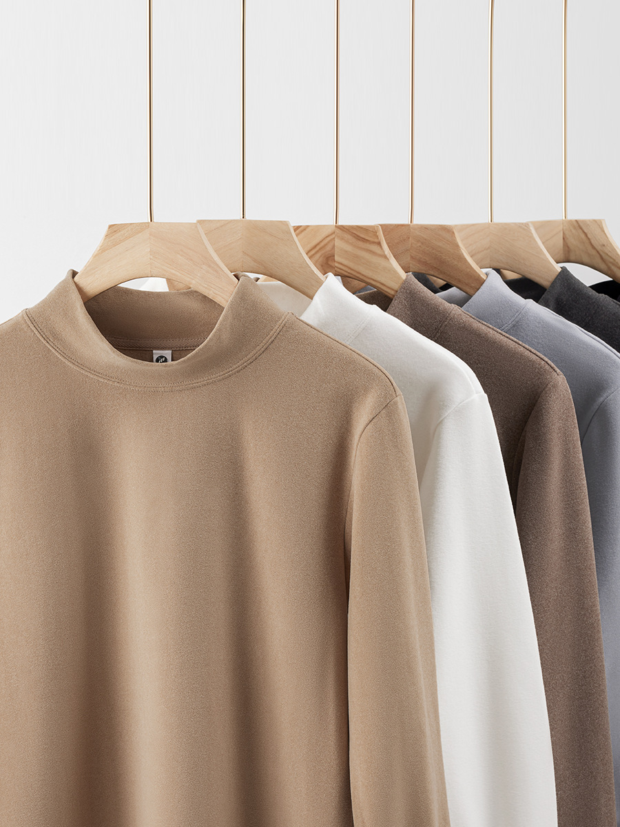 Unisex 285g Double-Sided Fleece Turtleneck Tee - Elastic, Warm Inner Wear for Men, Women & Teens (Autumn/Winter)-12DR