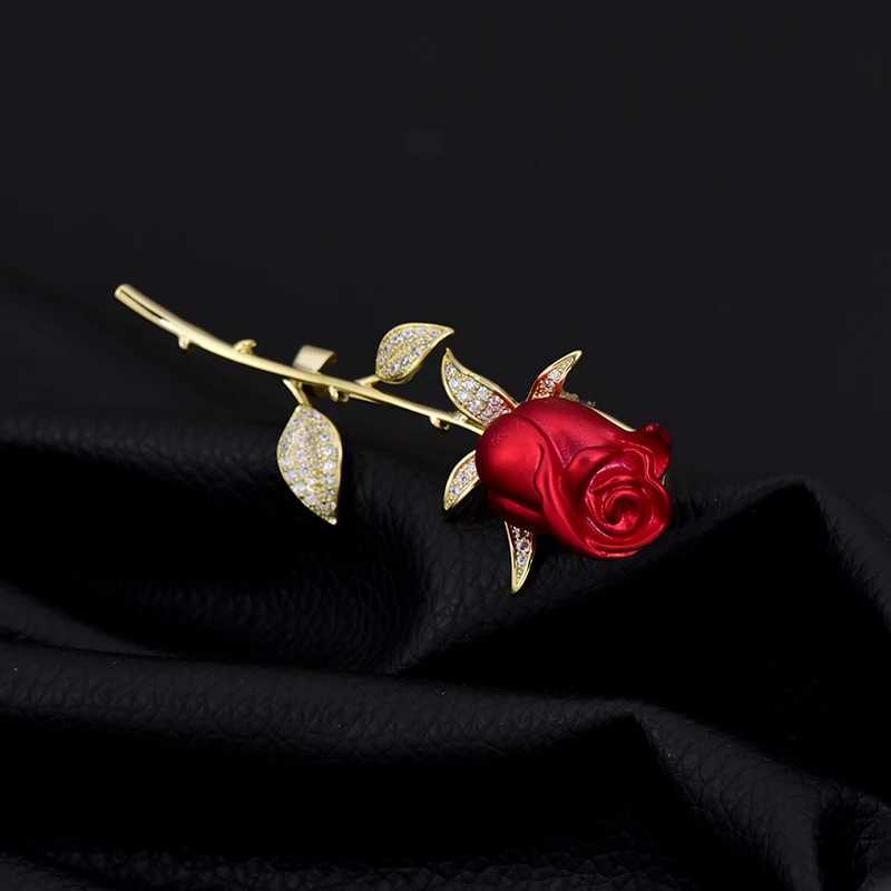 Creative Beautiful Rhinestone Rose Flower Brooches For Women Lady Elegant Flower Pin Summer Wedding Party Valentines Day Gift D250918