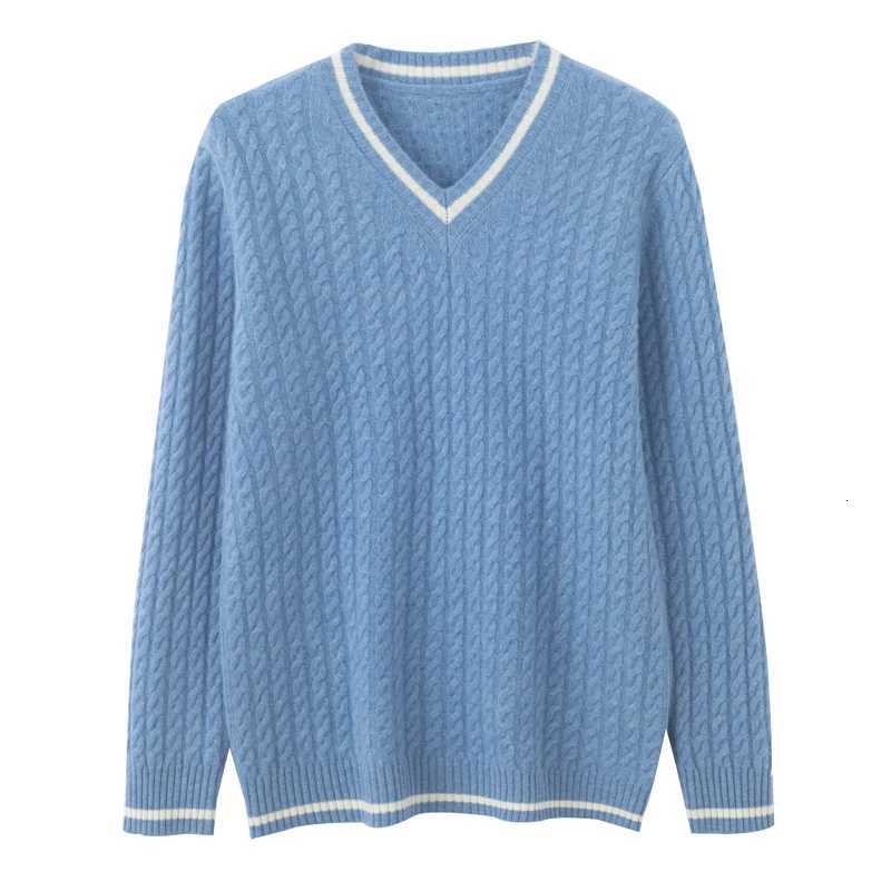SXXXL New mens 100 wool Vneck color blocked sweater for autumn and winter casual knitted pullover full sleeve mens sweaterZ250918