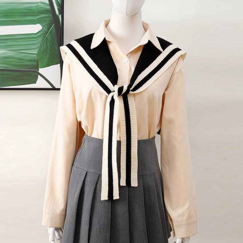 A Handmade Spring Fall Polter Knitted Knotted Shl with Contra Stripes and Preppy Style Wens Fashion Shl Y250918