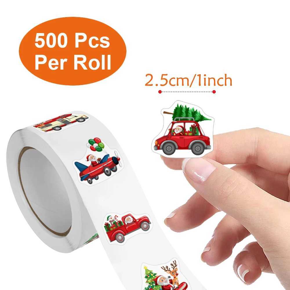 500PcsRoll Heterotypic Christmas Themed Santa Claus Transportation Stickers 8 Designs 25cm10 DlY Graffiti Holiday Labels C250918
