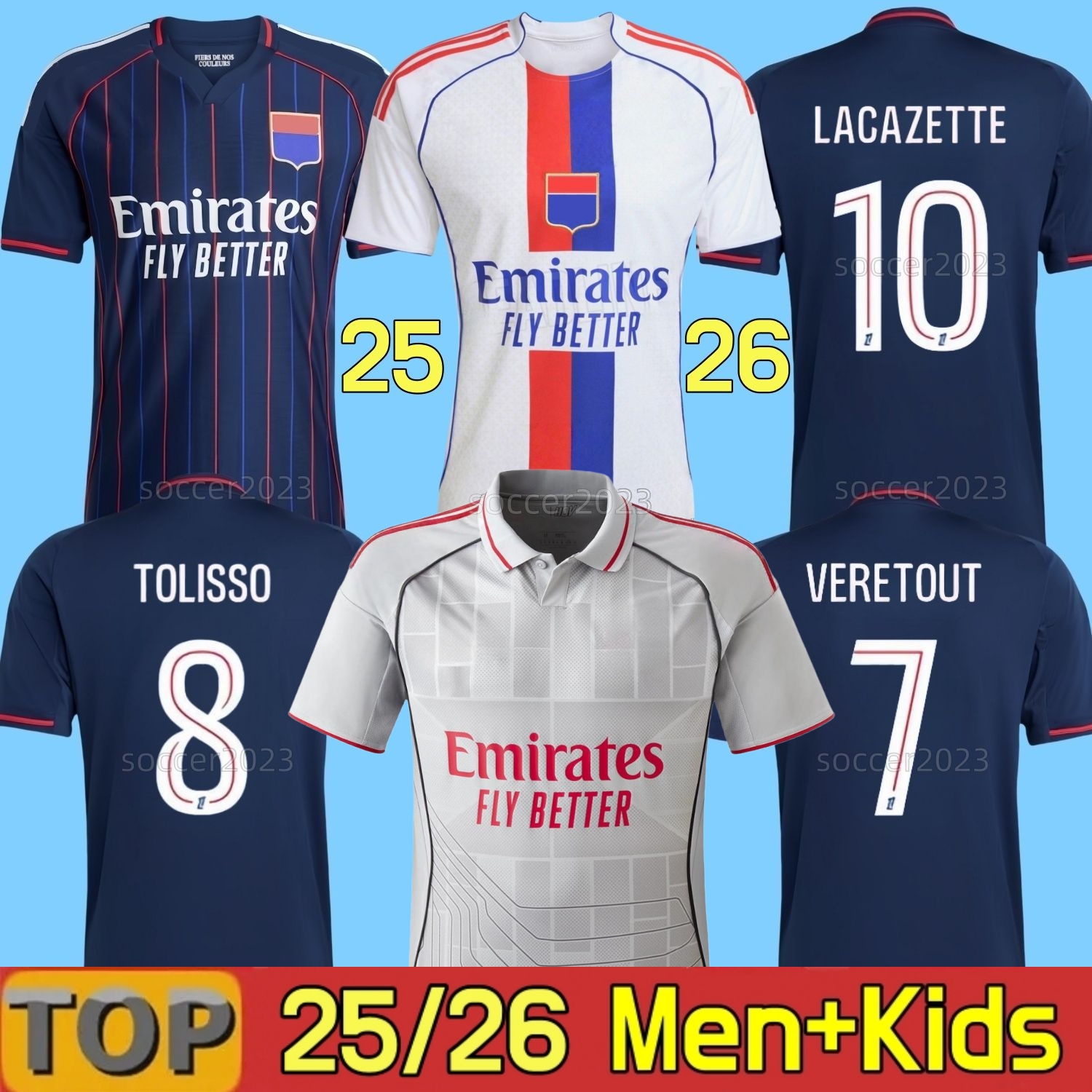 2025 2026 lyons Maillot de foot Soccer JerseyS 75th TOLISSO MIKAUTADZE BENRAHMA ORBAN NUAMAH OL FOFANA Player football shirts 25 26 Olympique Lyonnais man kids kit