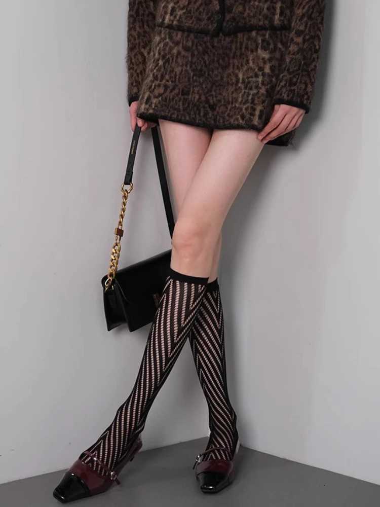Womens Summer Sexy Fishnet Stockings Black Rhombus Line Stylish Knee High Socks Nylon Thin Sheer Mesh Breathable Long SocksXJ250920