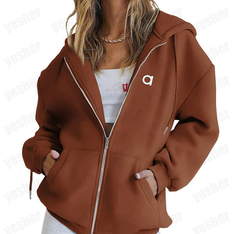 Designer Hoodie Women Sport Fitness Free Shipping Yoga sports hoodie velvet zipper hoodie running loose yoga outfit for women Long Sweat Hoodie CRD2508291