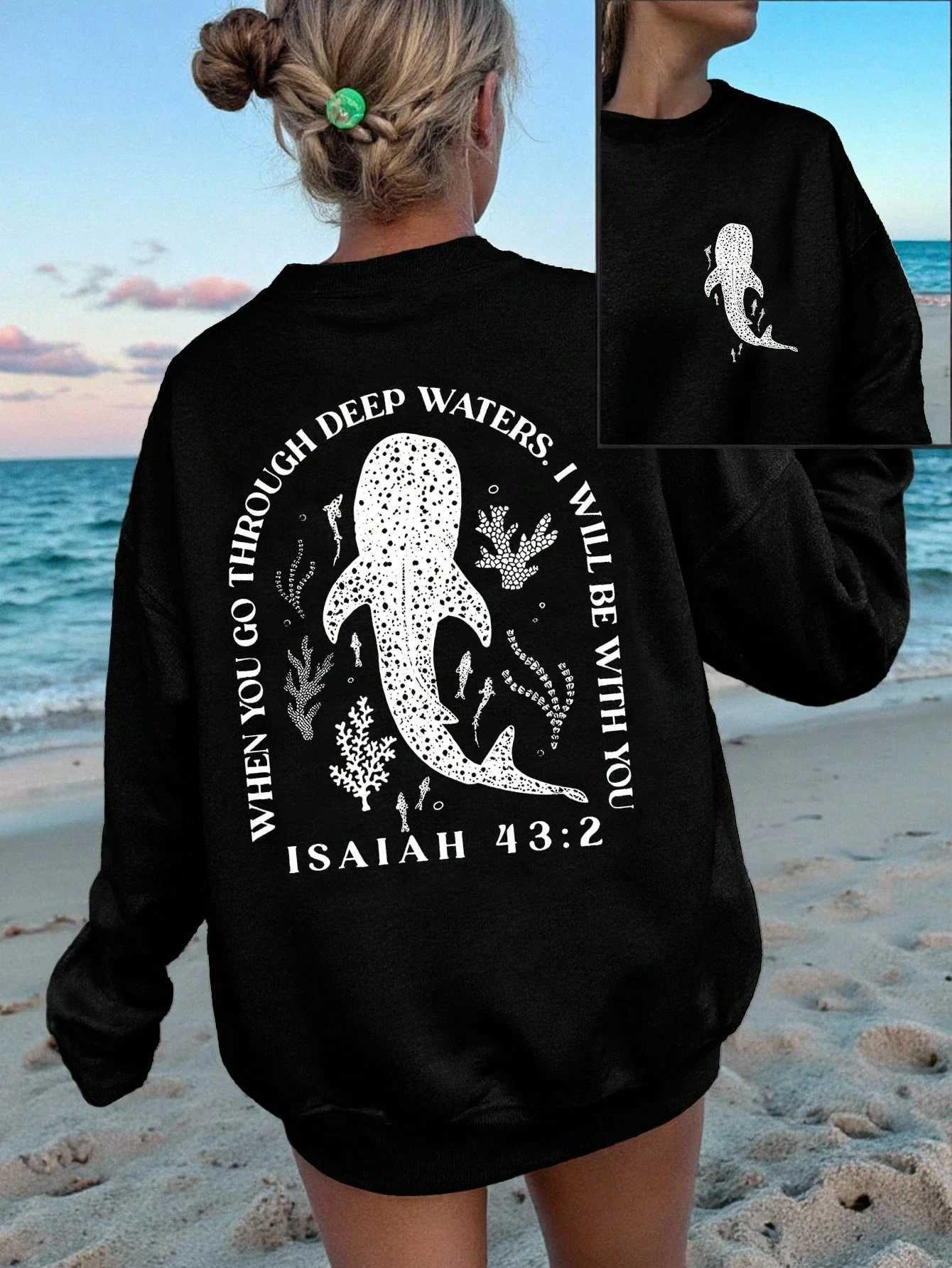 Interesting Ocean Whale Deep Water Print Womens Sweatshirt ONeck Casual Pullover Soft Autumn Streetwear Loose Y2K ClothesZ250918