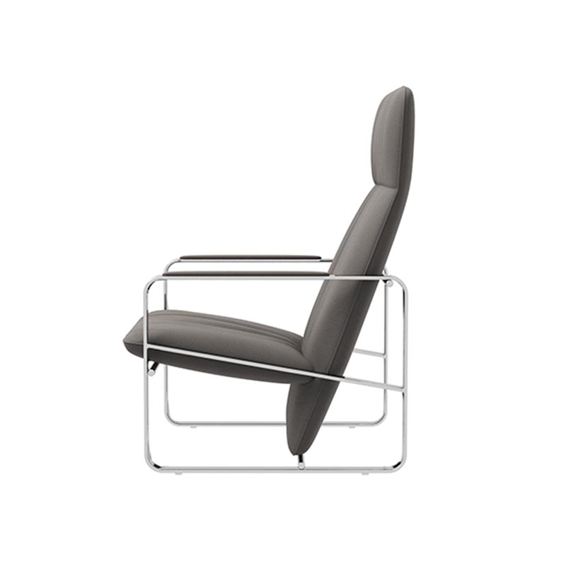 Living Room Furniture Modern Grey Leather - Upholstered Kite - Inspired Lounge Chair with Stainless Steel Frame