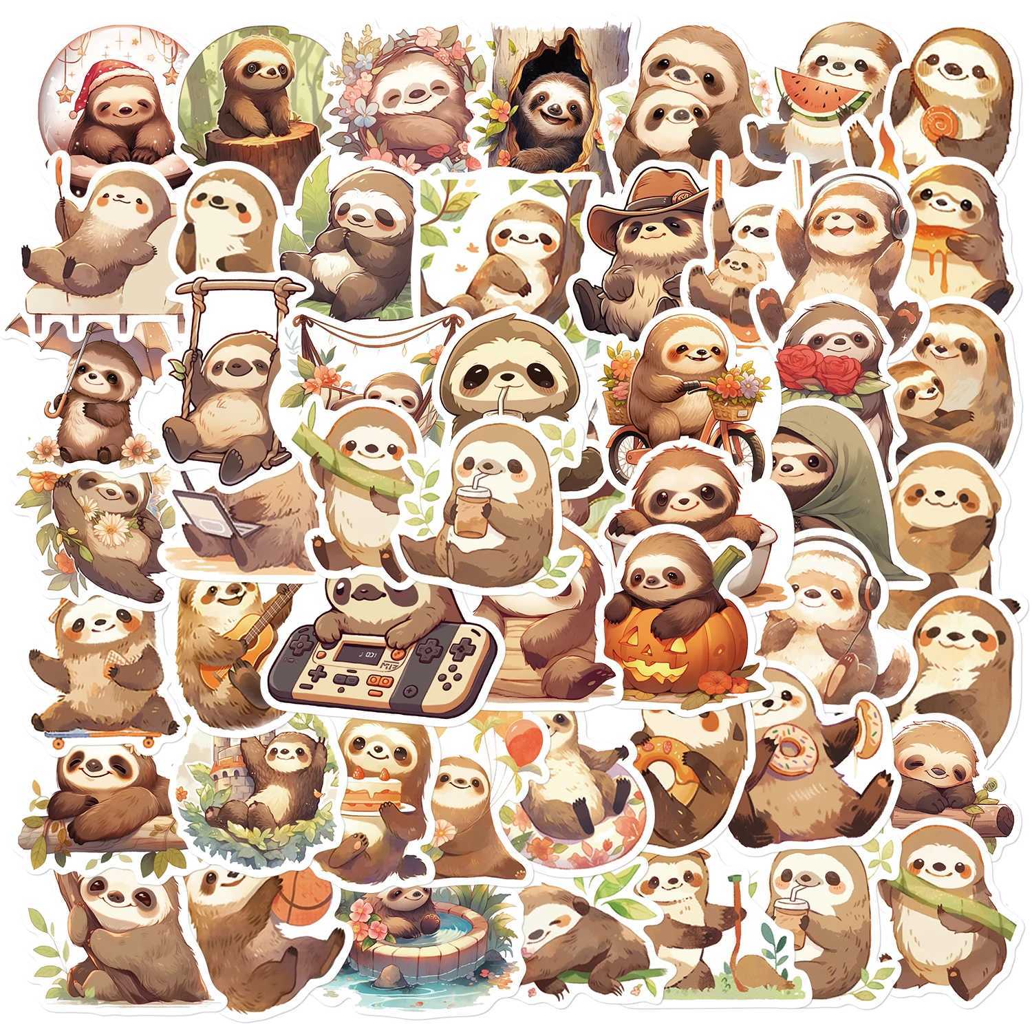 50PCS Cute Sloth Sticker Notebook Graffiti Waterproof Luggage Scrapbooking Suitcase Skateboards PVC Bicycle Cafe Stickers C250918