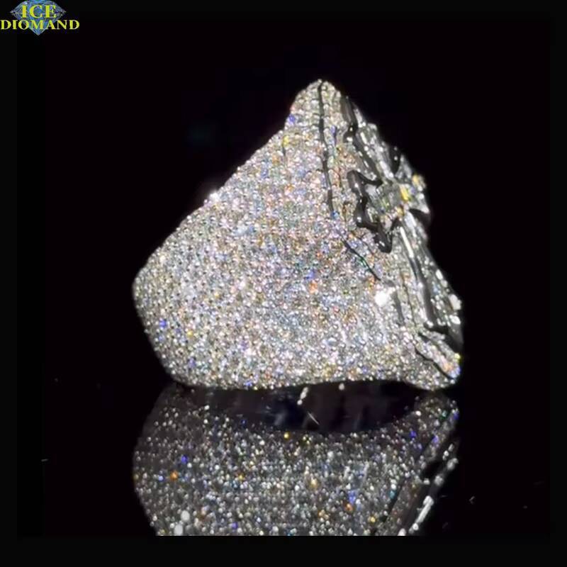 Hip Hop Moissanite Ring Mens Full Ice Ring Rectangular Cross 925 Sterling Silver Custom VVS Moissanite Ring