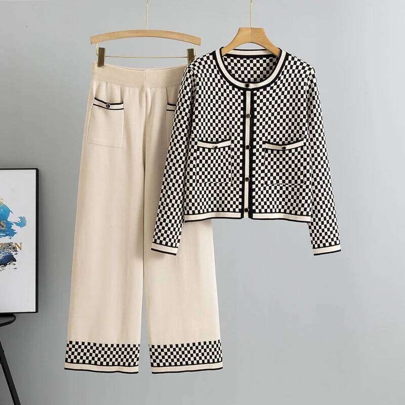 Autumn Winter Knitted 2 Piece Set Women Korean Long Sleeve Cardigan Sweater And Wide Leg Pants Suits Casual Outfits
