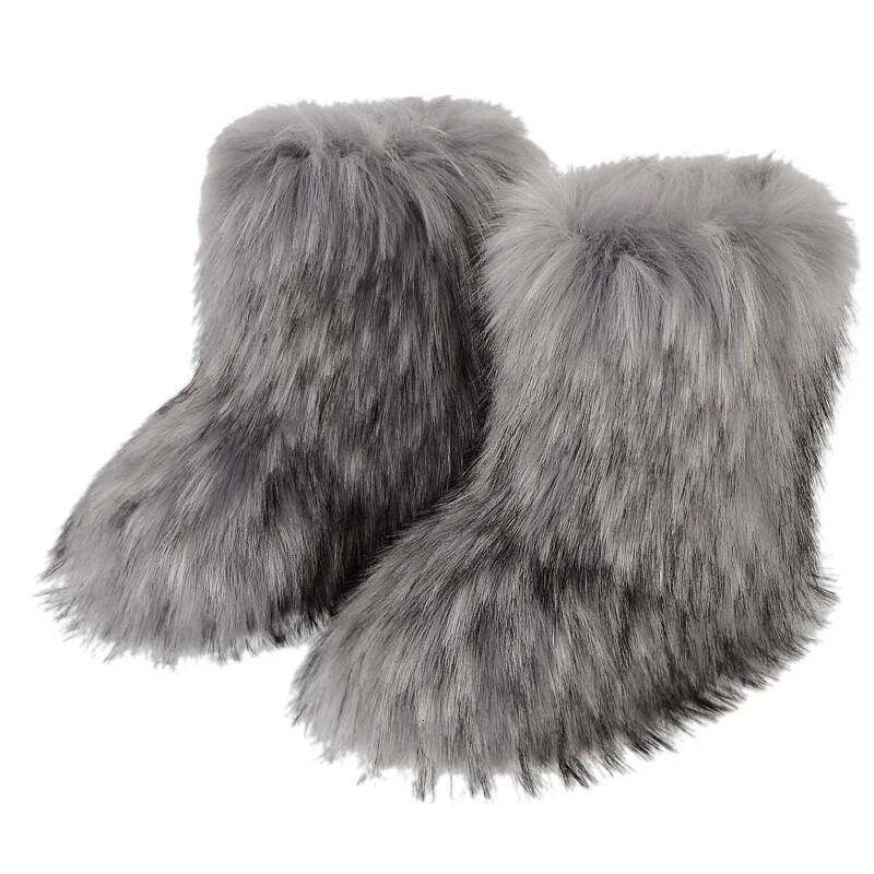 Women Faux Fur Winter Fluffy Plush Warm Mid Calf Snow Fashion Furry Boots Comfortable Outdoor Flat Shoes ddmypanda