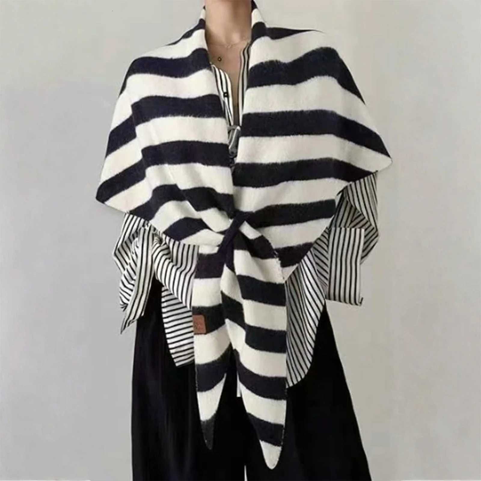 WenS Shl Cardigan Scarf Black And White Striped Warm Scarf WenS Fashion Accories Daily Wear Cmuting Out Street Y250918