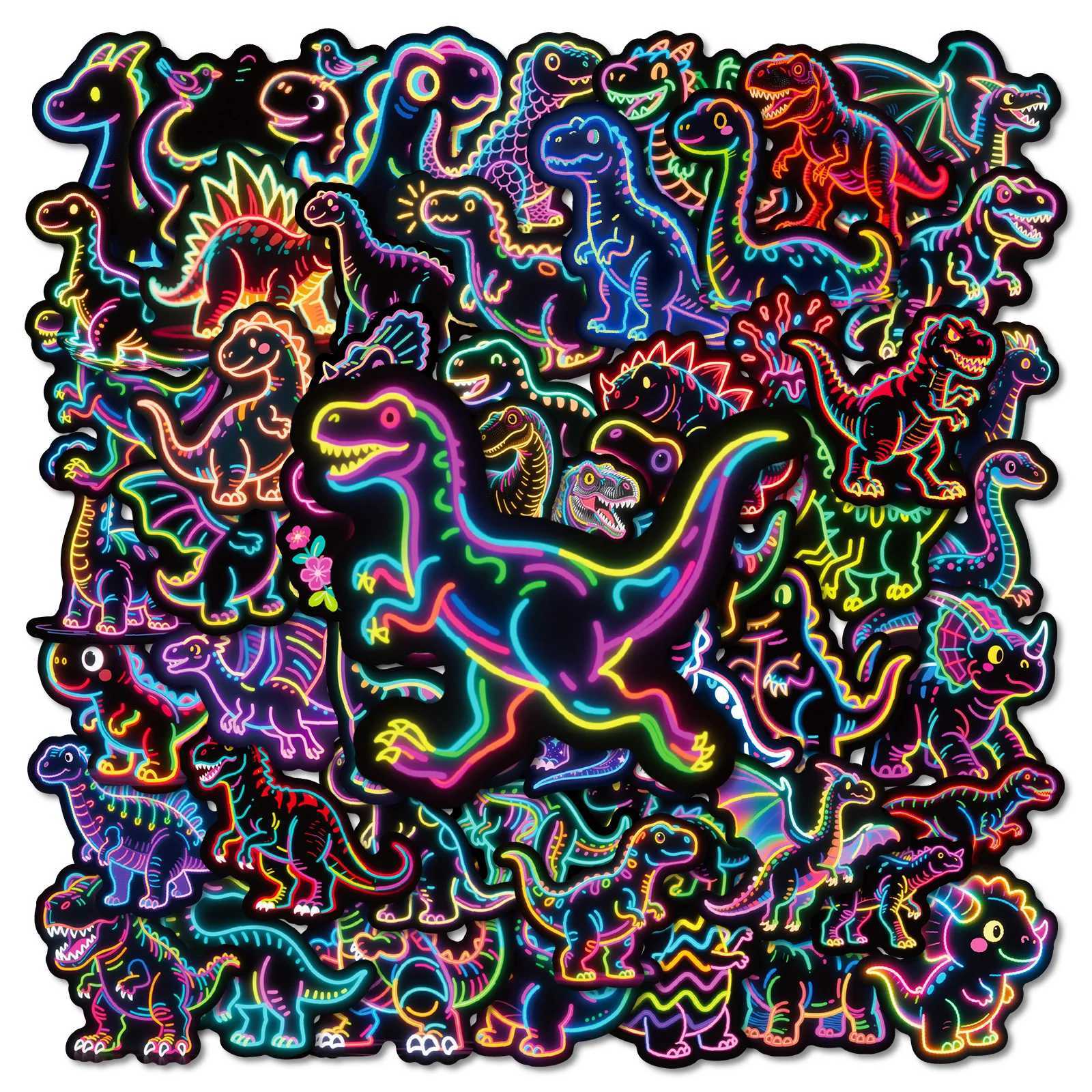 50PCS Funny Dinosaur Cartoon Stickers Neon Style Animal Graffiti Decoration DIY Kids Toys Luggage Laptop Guitar Car Bike Decals C250918