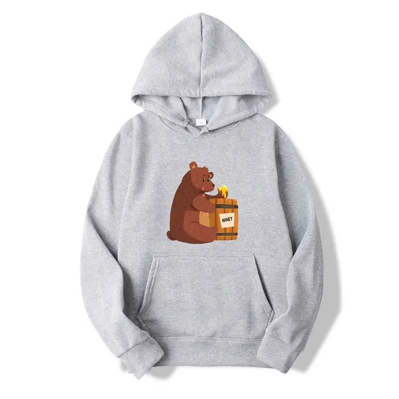 Funny Brown Bear Eating Printed Hoody Sweatshirts Teens Pullover Sweatshirt Streetwear Woman Casual Pullovers TopsZ250918