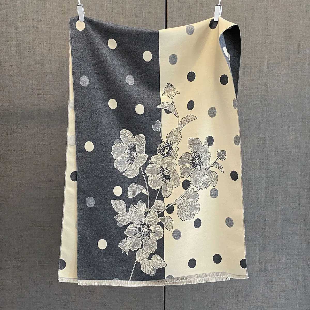 Wen Autumn Winter Brand Thick Warm Scarves Cashmere Dot ral Scarf Luxury Designer Shl Wr Poncho Echarpe Stoles Y250918