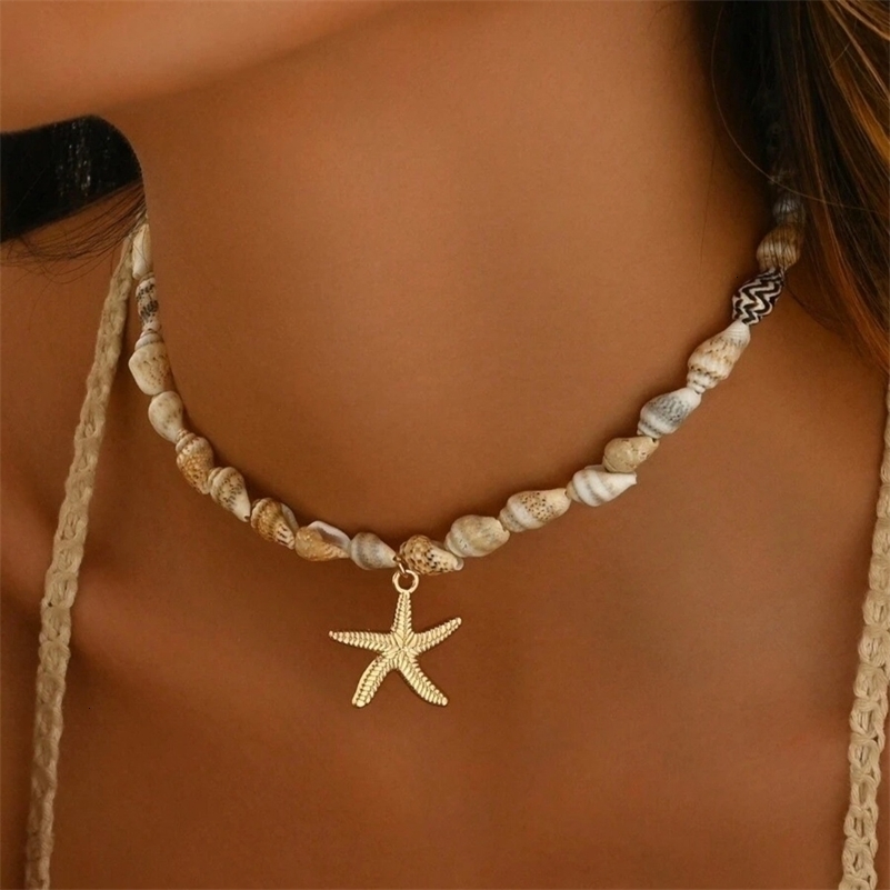 Bohemian Beach Shell Conch Beaded Necklace for Women Summer Ocean Style Seashell Starfish Pendant Choker Vacation Party Jewelry 250917CJ