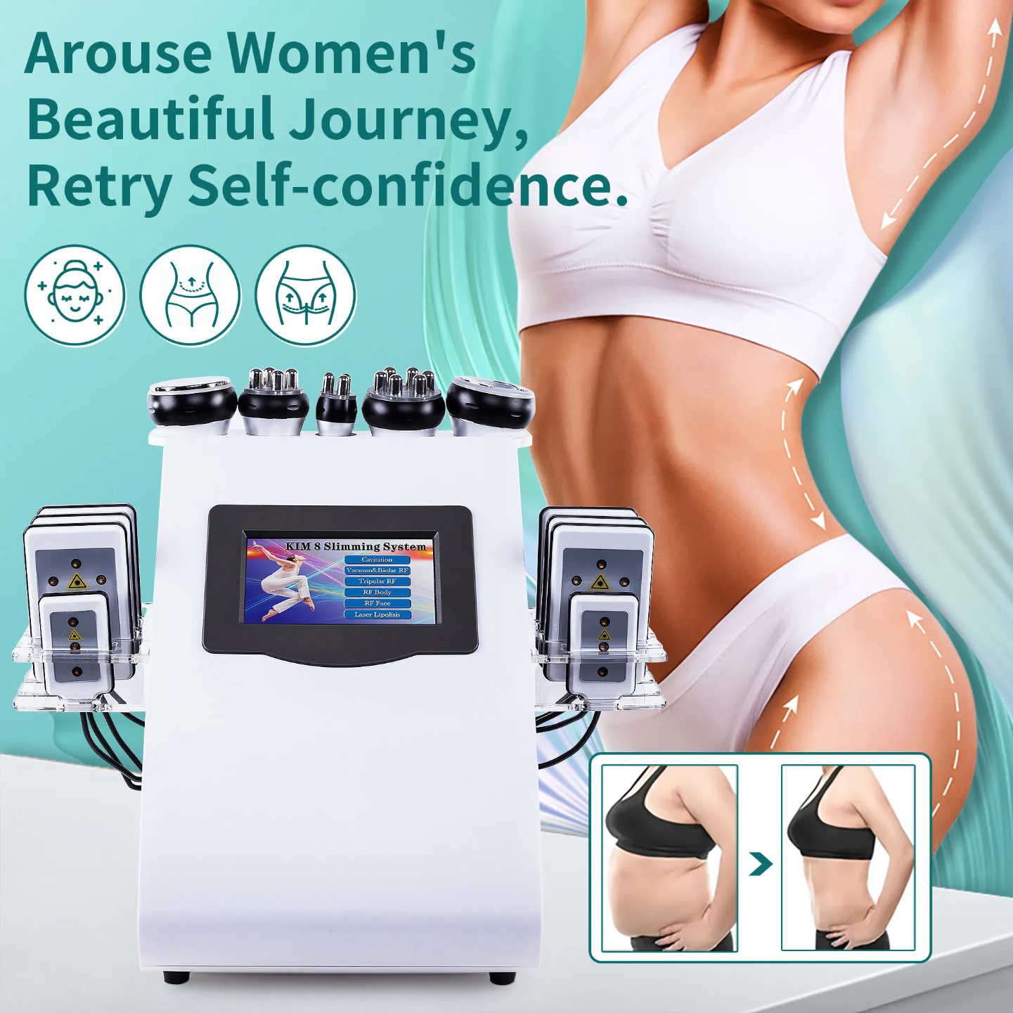 New Arrival 6 In 1 40K Ultrasonic Cavitation Vacuum Radio Frequency Laser 8 Pads Lipo Laser Slimming Machine for Home Use