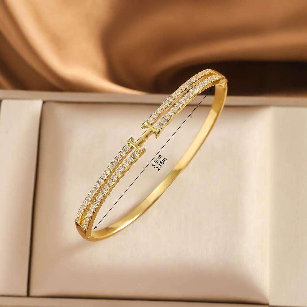 New I-shaped Dia-studded INS Style Simple High-end Gold-plated Copper Bracelet ddmypluto