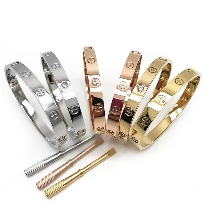 Designer Jewelry Woman Bracelets Charm Bangle Diamond Silver Gold Rose Stainless Steel Colorfast Cuff braclet Elegant Couple love token luxurious Gold Bangle