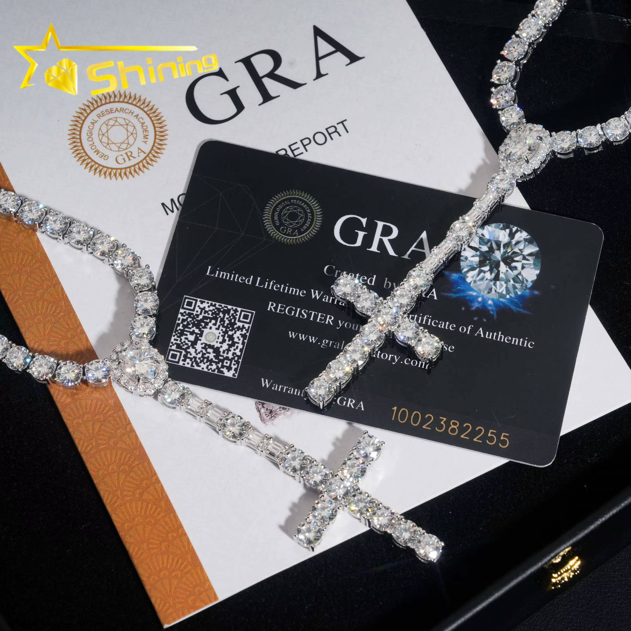 New Design 925 Sterling Silver Cross Style Moissanite Pendant Necklace Hip Hop Jewelry Moissanite Necklace Tennis for Men