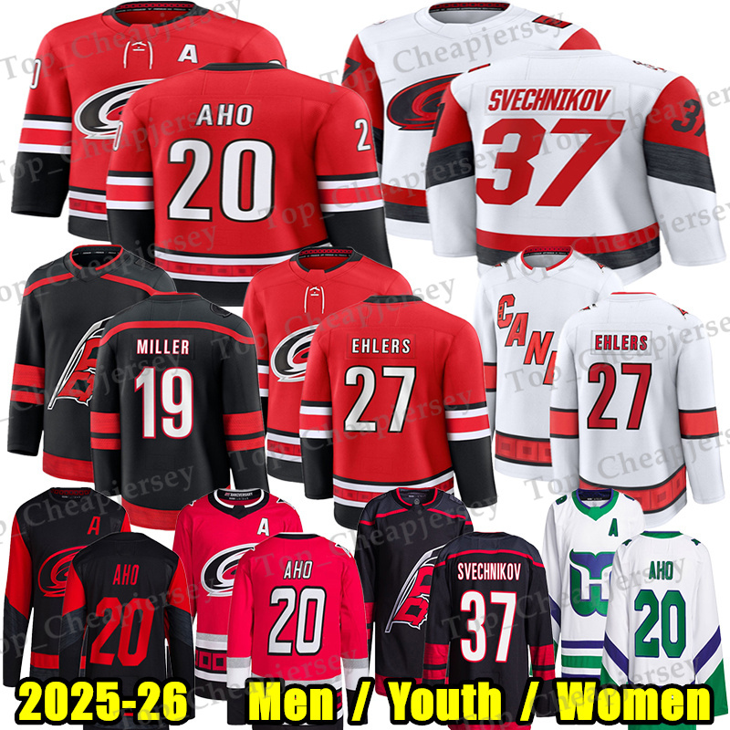 #20 Sebastian Aho carolina hockey jersey #27 Nikolaj Ehlers Seth Jarvis Andrei Svechnikov hurricane jersey K'Andre Miller Logan Stankoven Jaccob Slavin jersey