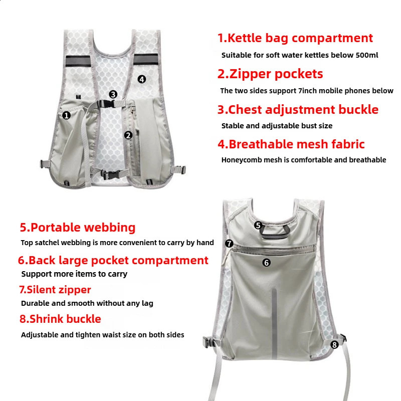 For Biking Running Storage Vest Lightweight Running Vest Reflective Hydration Water Chest Pack With Phone Storage Pocket 250731