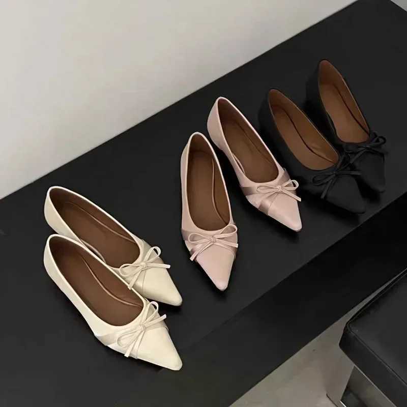 Ballerina Satin Womens Flat Shoes Comfort Nonslip Pointed Toe Ladies Loafers Flats Elegant Bowknot Womens Single Shoes W250918