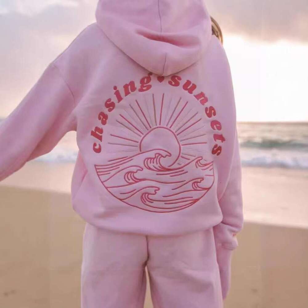 Professional Embroidery Cross-Border European Size Drop Shoulder Sleeve Ribbed Coconut Wave Pattern Hoodie Sweatshirt Jacket