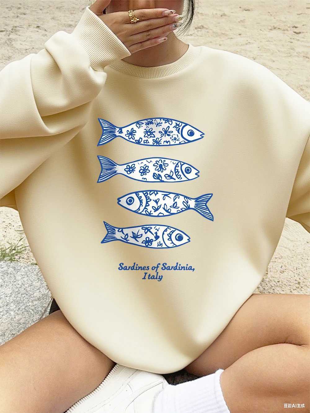 Sardines Of Sardinia Italy Prints Sweatshirt Womens Winter Fleece Warm Hoodies Crewneck Loose Tops Basics Sporty Womans ClothesZ250918