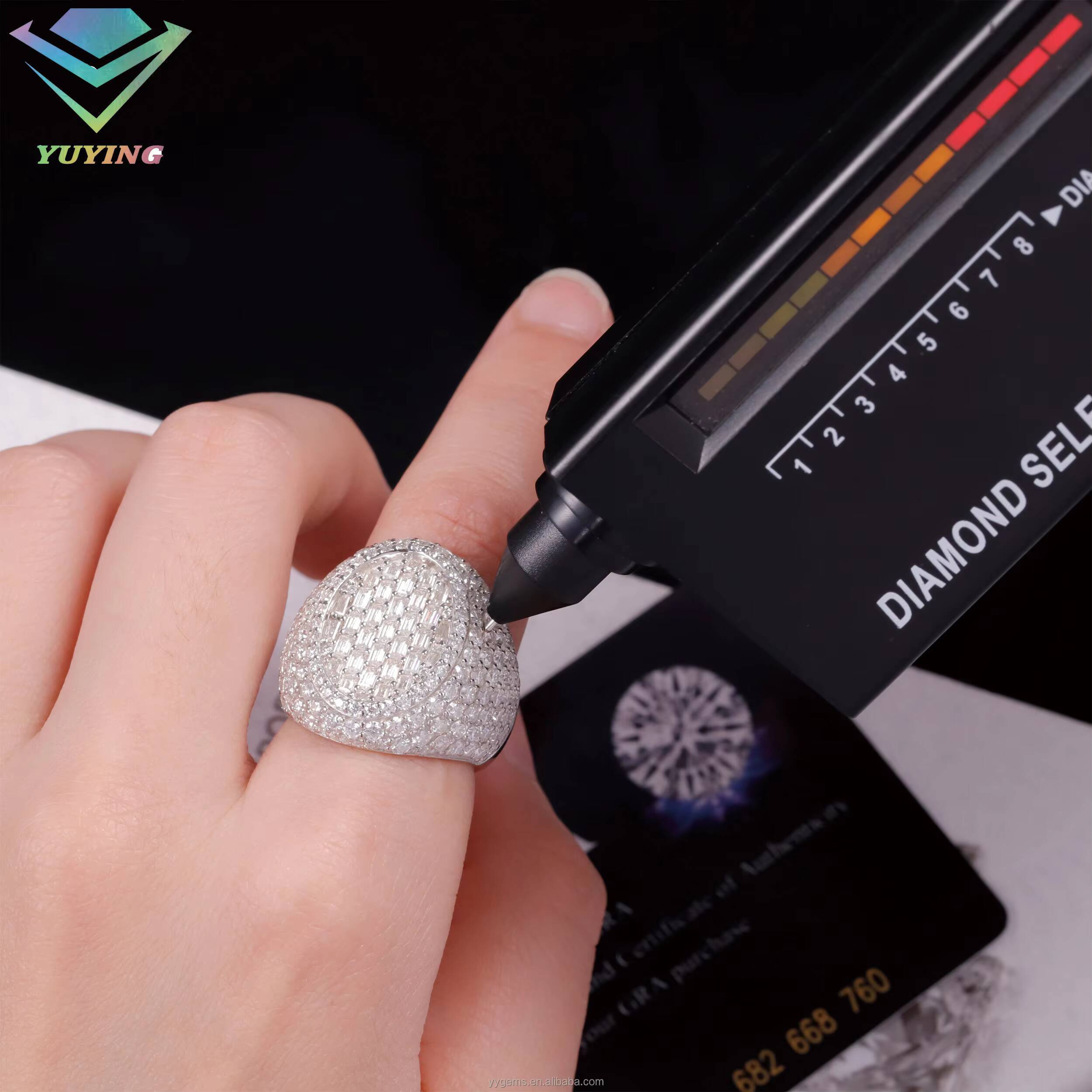 Oval Shape Moissanite Rings Hip Hop Jewelry 925 Silver Gold Plated Fashion Jewelry Rings Factory Price Men Cuban Rings