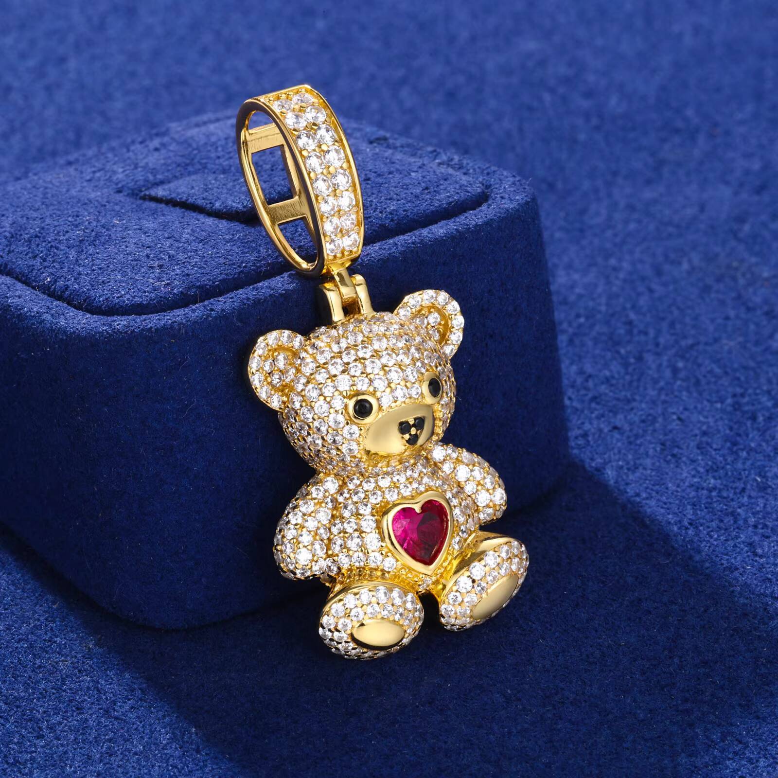 Fine Cartoon Jewelry Gold Plated Iced Out Heart Moissanite VVS Moissanite Diamond 925 Sterling Silver Men Bear Animal Pendant