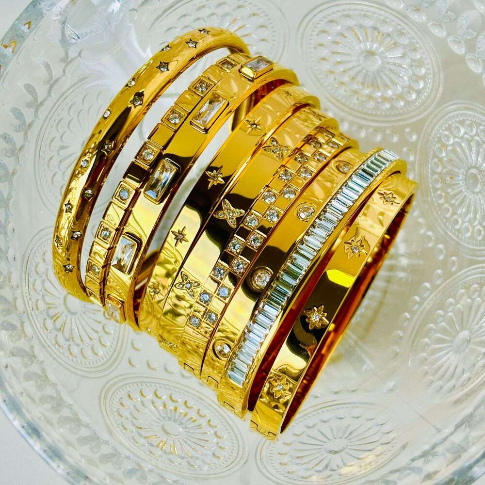 Hot Selling High-Quality CNC Inlaid Zircon Gold Steel Color Bracelet Waterproof Non-Fading ddmypluto