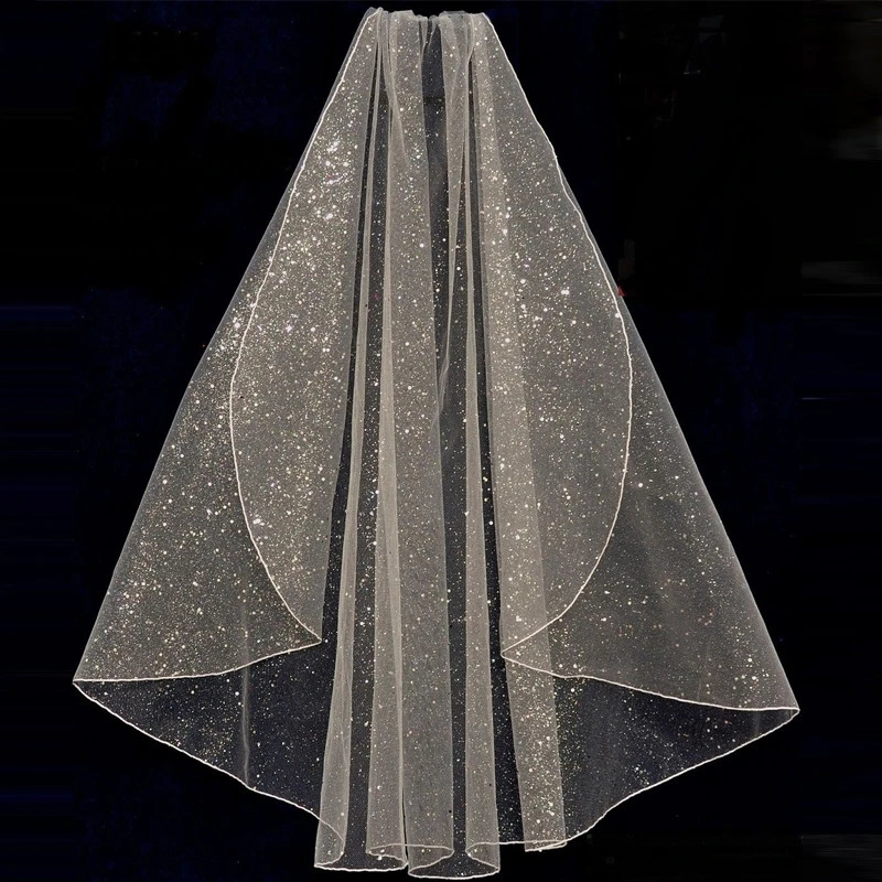 B62 Short Bridal Veil with Comb Pencil Edge Wedding Veil Turkish Veil Glitter Veil White Champagne Bride Veil 250917