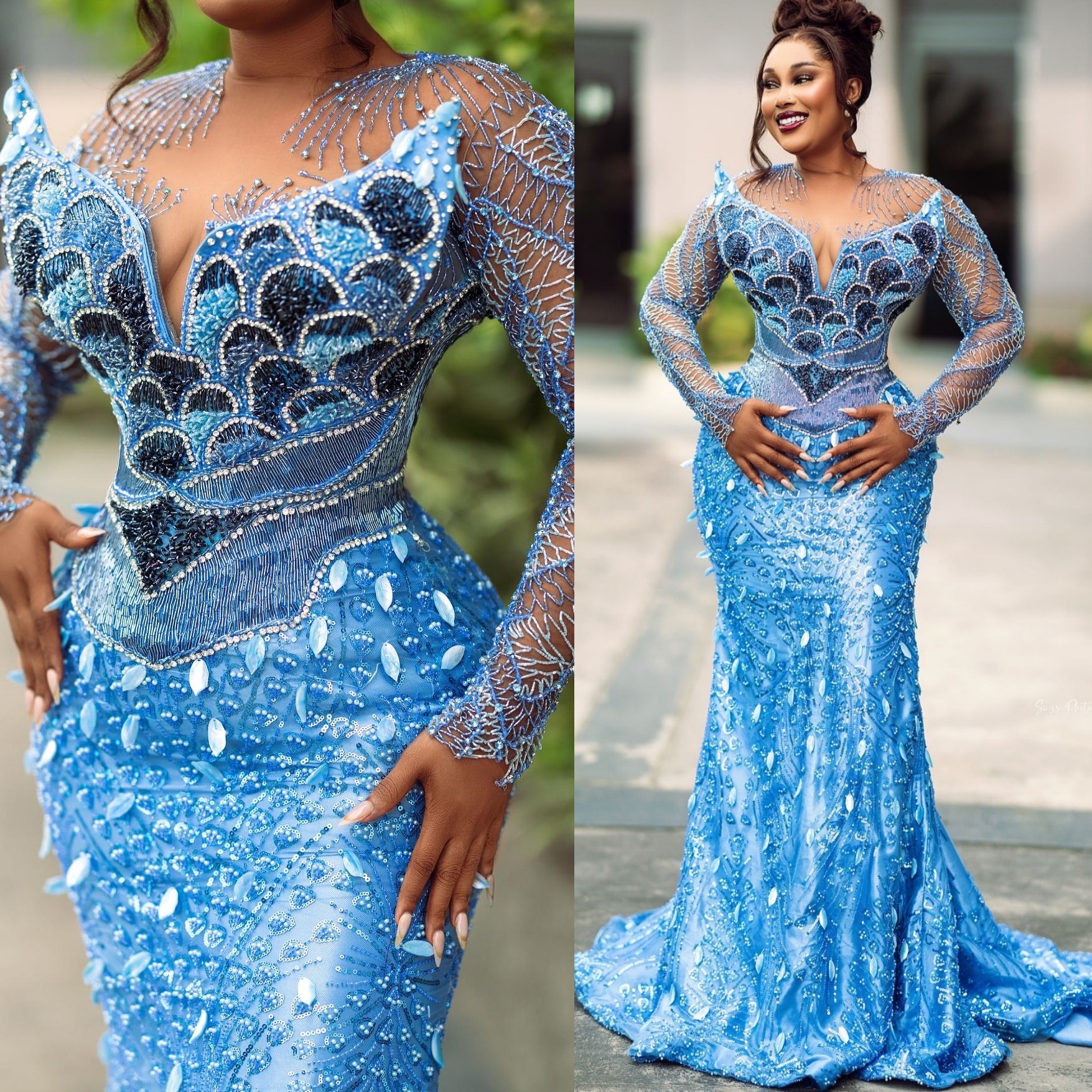 Blue Mermaid Prom Dresses 2025 Beaded Sequined Crystals Sequined Evening Formal Party Second Birthday Engagement Gowns Plus Size Dress For Special Occ