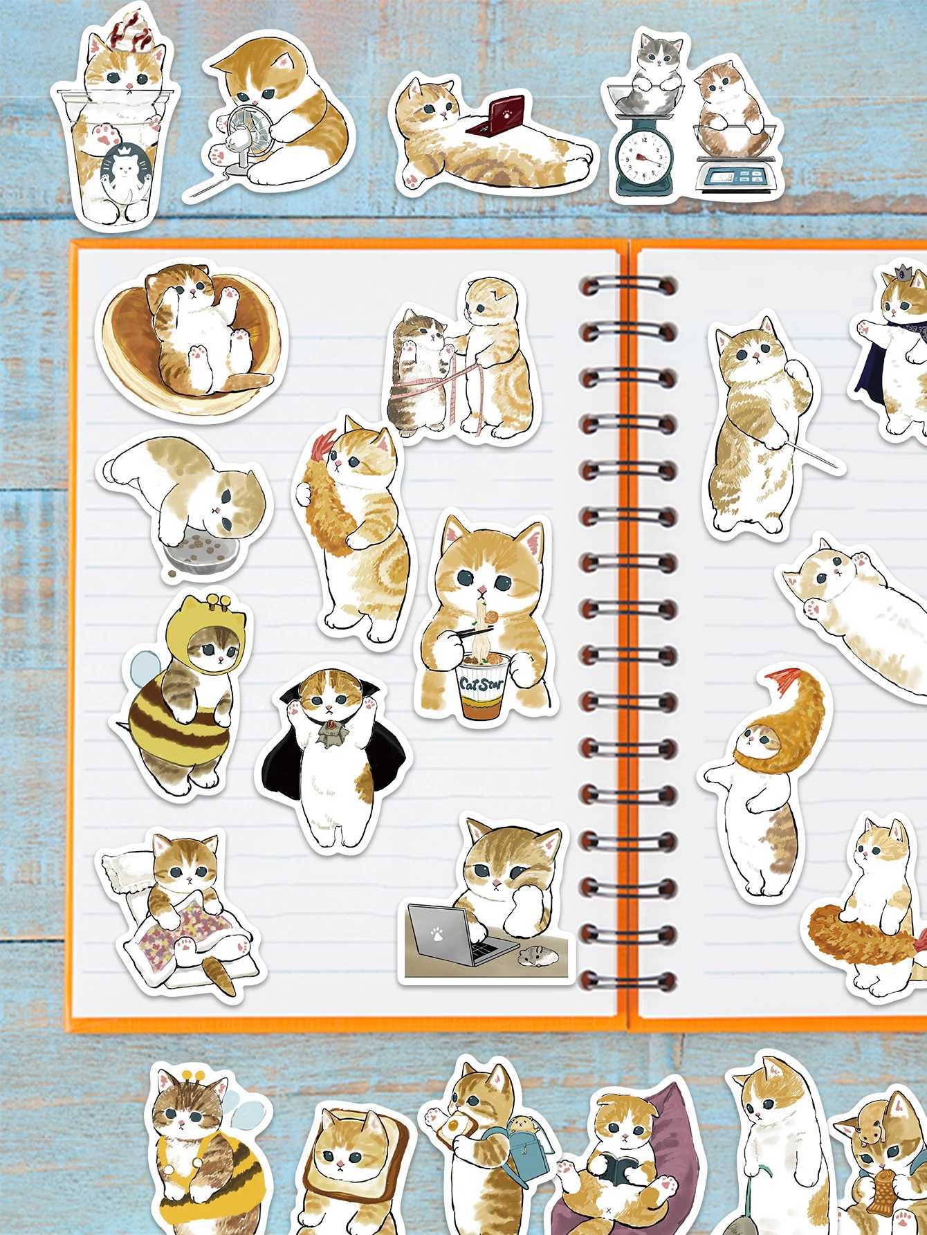 64pcs cat stickers cute cartoon orange cat decoration luggage phone case laptop skateboard guitar DIY waterproof stickers C250918