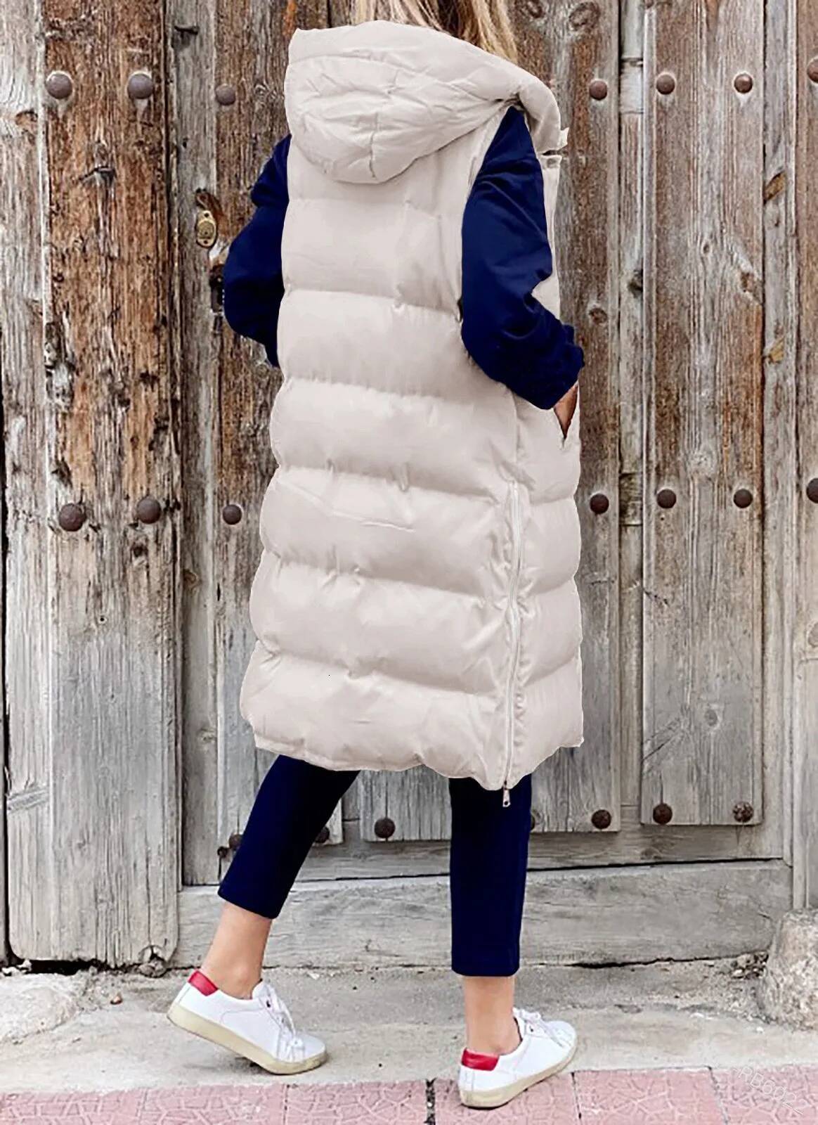 Long Coat for Women, Hooded Autumn Winter, Sleeveless, Warm Cotton Coat, Padded Vest, Down Jacket, Clothing 5XL dongdumaoyi