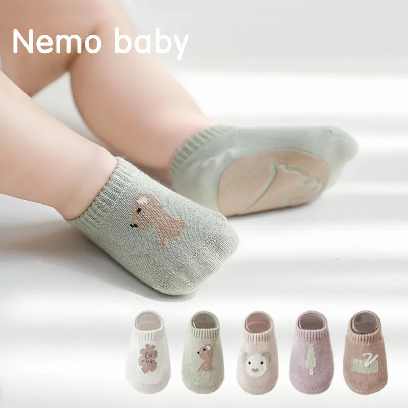 5Pairslot 05Years Antislip Non Skid Ankle Socks With Grips For Baby Toddler Kids Boys Girls All Seasons Cotton Socks 250917