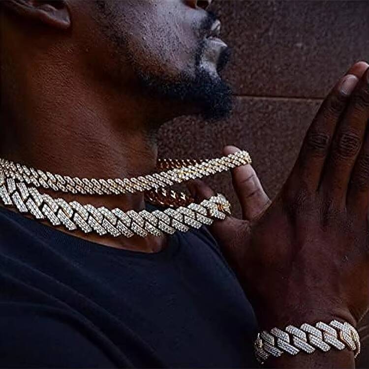 Trendy S925 Sterling Silver Necklace 8MM10MM Real Gold Plating Moissanite Cuban Link Chain Hip Hop Iced Cuban Chain Jewelry