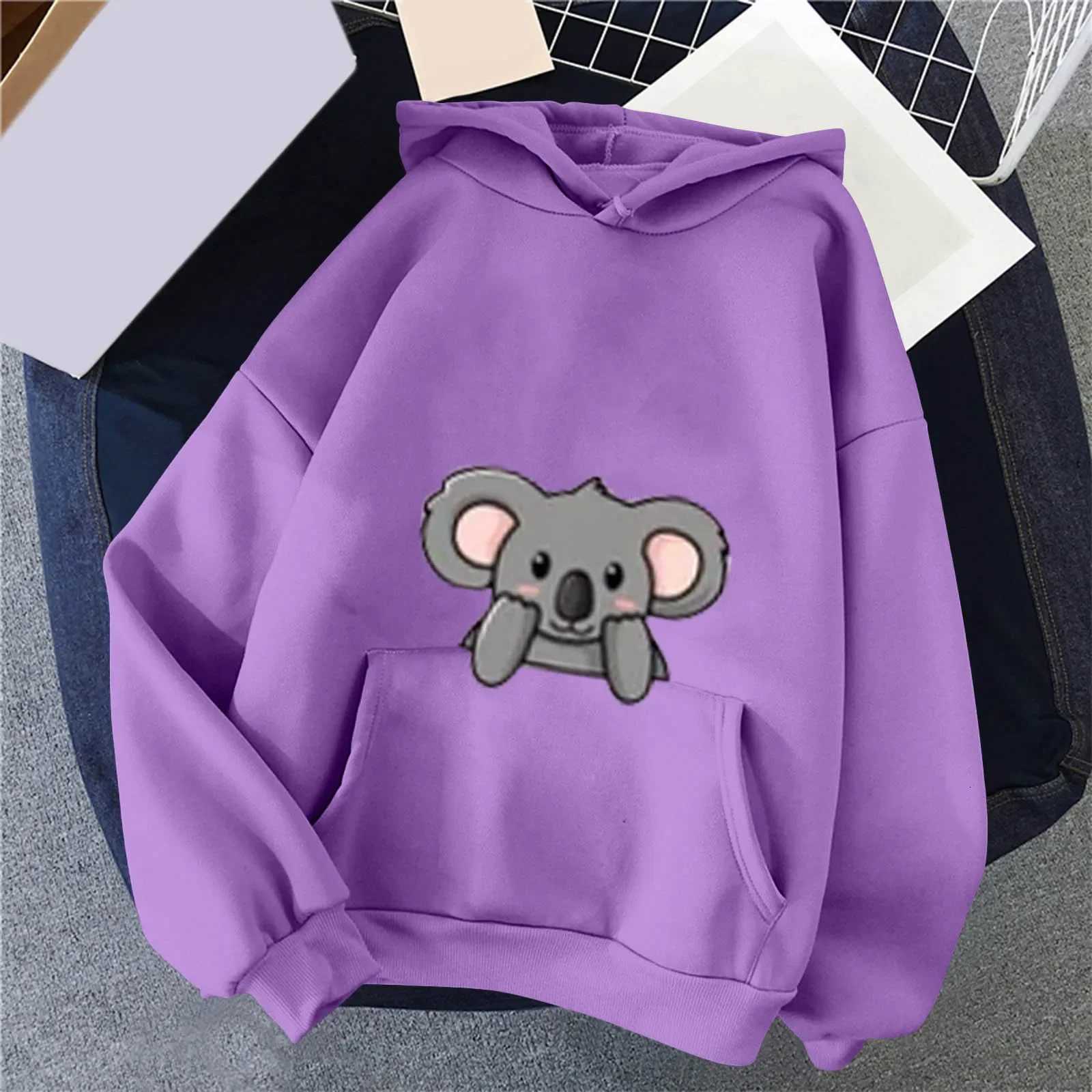 Warm Casual Oversize Hoodie Sweatshirt Korean Clothes Female Sudadera Winter Kawaii Cartoon Koala Print Hoodies Women PulloverZ250918