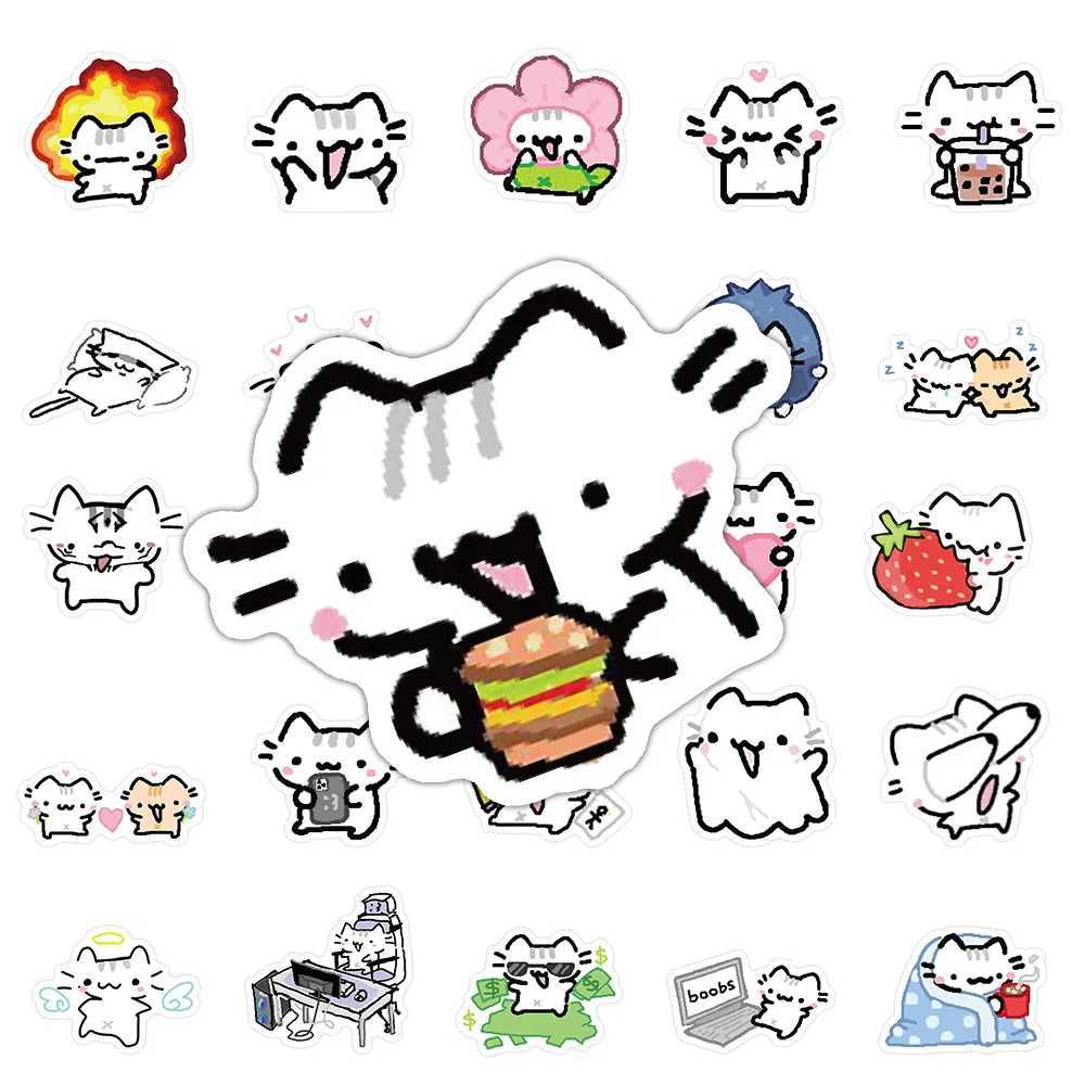 103072PCS Cute Lines kitten Graffiti Sticker Kawaii Cartoon Animal Decal For Phone Cup Laptop Fridge Waterproof Sticker Toys C250918