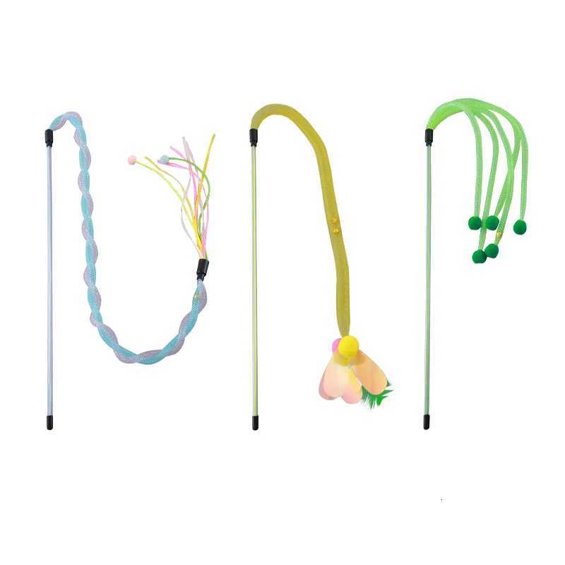 Cat toy Colorful nylon hose catteasing stick with builtin bell to Go Hairball interactive fun pet supplies X250918