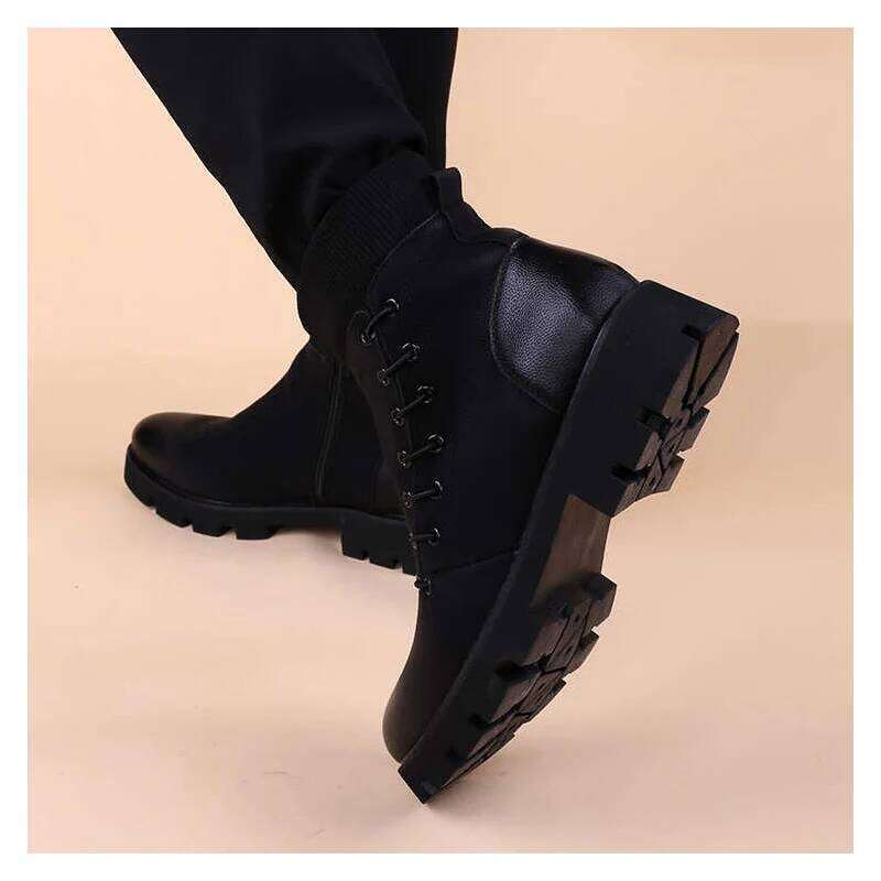 italian brand designer men's fashion original leather boots black trend platform shoes cowboy ankle boot handsome short botas