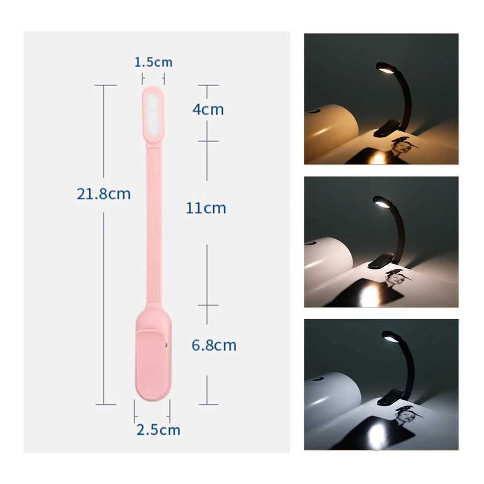 Usb Rechargeable Mini Led Book Light 360 Bending Angle 3colors Stepless Brightness Clipon Reading Lights Lamp Clip Night Desk C250918